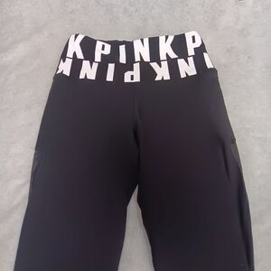 PINK Victoria's Secret Leggings Small Black Sheer Mesh Side Panel Outer Leg